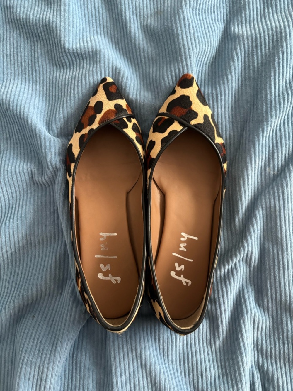 Leopard Print Pointed Toe Flats in Brown/Cream